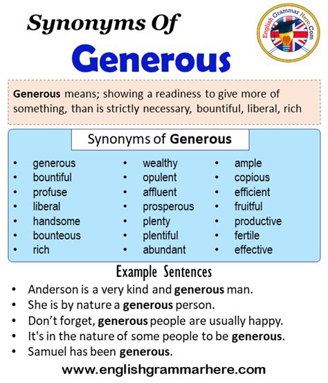 GENEROUS Synonyms: 132 Similar and Opposite Words.